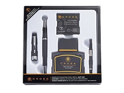 Набор подарочный Cross Bailey, Black Lacquer, перьевая ручка + конвертер + 6 картриджей + чернила (AT0456-7MS/5)