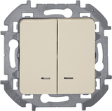 Выключатель двухклавишный с подсветкой/индикацией - Legrand Inspiria - 10АХ 250В безвинтовые зажимы - слоновая кость — фото 1