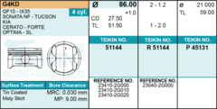 ПОРШЕНЬ STD ix35 10-13, SPORTAGE SL 10-13 2,0 THETA 2 G4KD TEIKIN 86,0 1,2-1,2-2,0 (+ПАЛЕЦ)