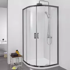 Aquatek AQ ARI RO 08020BL Душевой уголок 1/4 круга, двери раздвижные 800x800x2000, профиль черный, стекло прозрачное фото