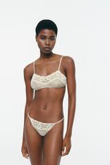 ZARA ТРУСЫ-ТАНГА ИЗ 100% ШЕЛКА С КРУЖЕВОМ, ЭКРЮ
