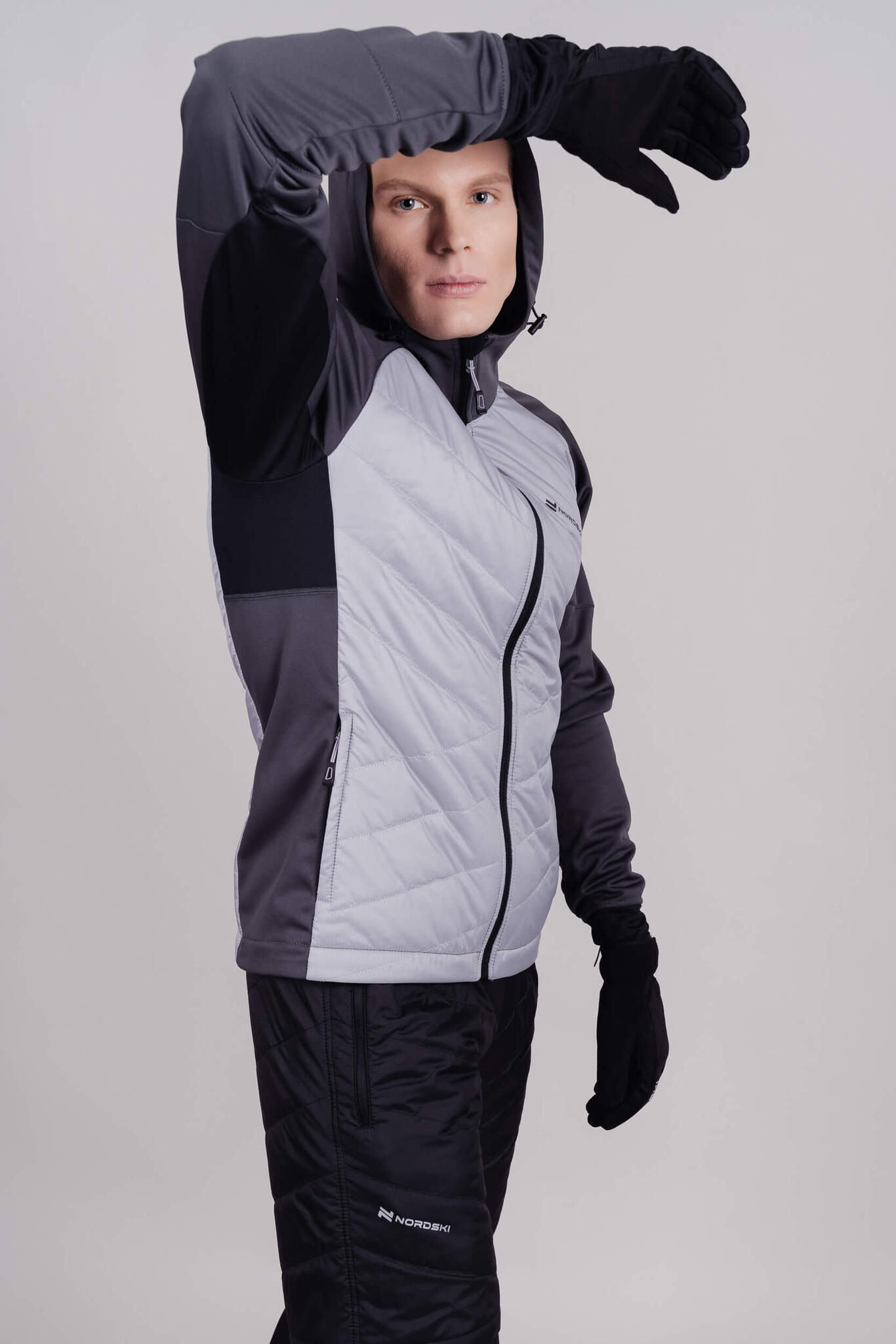 УЦЕНКА-Мужская тренировочная куртка с капюшоном Nordski Hybrid Hood grey - 8