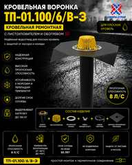 ТП-01.100/6/В-Э Кровельная воронка с полимербитумным полотном Dn110 L600мм