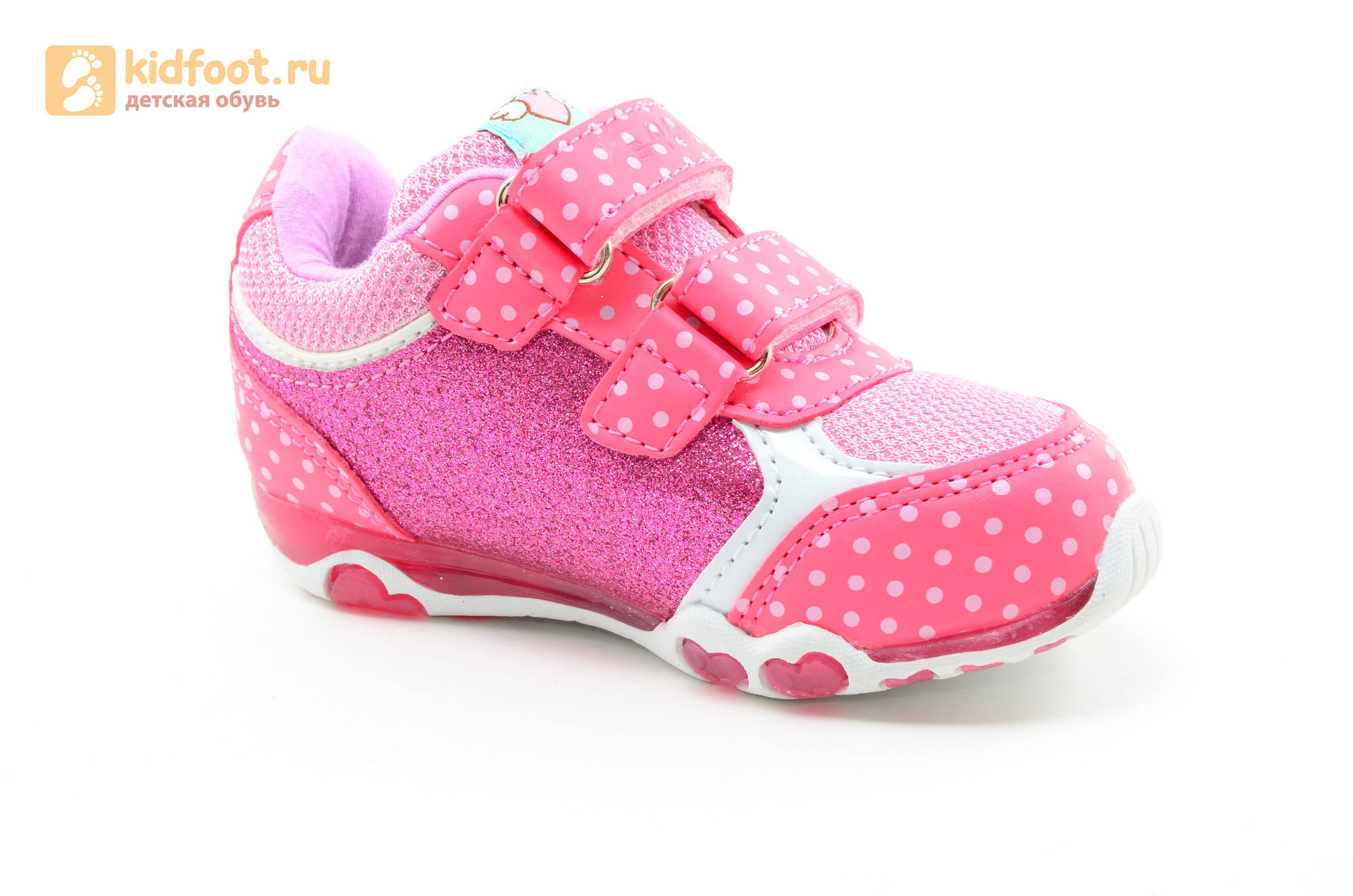 Светящиеся кроссовки для девочек Хелло Китти (Hello Kitty) на липучках, цвет розовый, мигает картинка сбоку