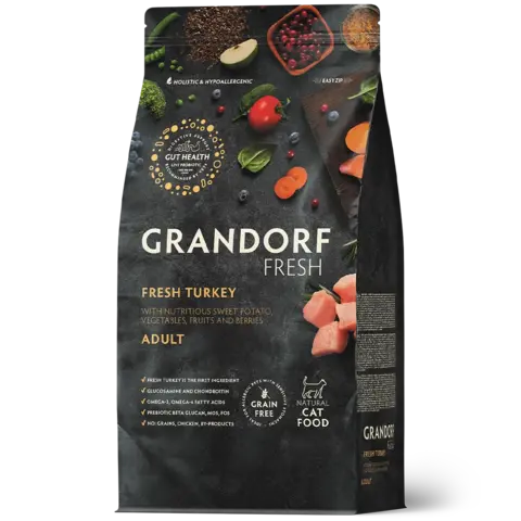 Grandorf Fresh сухой корм для взрослых кошек свежее мясо индейка с бататом 400 гр
