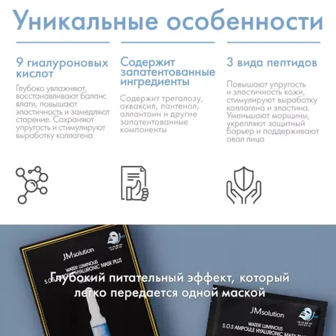 Набор увлажняющих ультратонких масок c гиалуроновой кислотой WATER LUMINOUS S.O.S AMPOULE HYALURONIC MASK PLUS