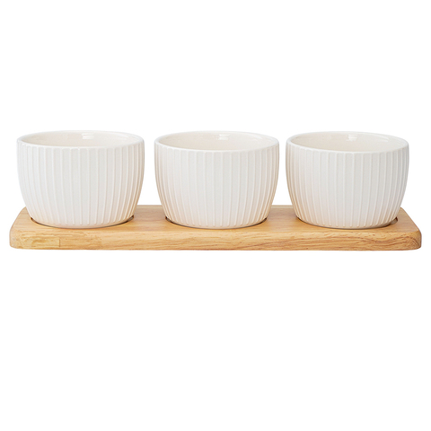 Набор из 3 чаш на деревянной подставке soft ripples, dual glazing, 200 мл
