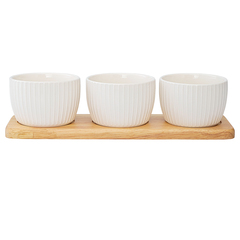 Набор из 3 чаш на деревянной подставке soft ripples, dual glazing, 200 мл