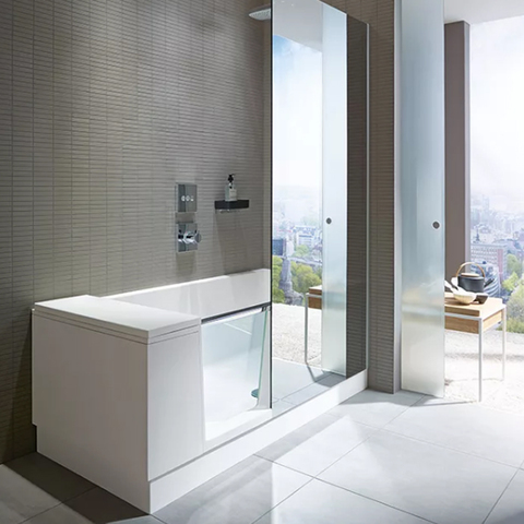 Duravit Shower + Bath 700403000100000 Ванна 1700х750хh2105 мм, с входн дверью и душевой шторкой ЗЕРКАЛЬНОЙ, SX - левосторонняя, цвет: белый (без слива-перел)