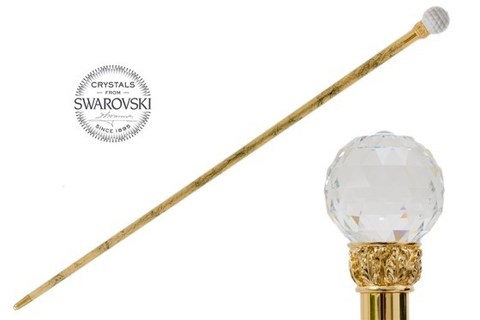 Купить онлайн Трость мужская Pasotti Swarovski® Crystal Ball Cane, Gold Shaft, Италия. в магазине Зонтофф.