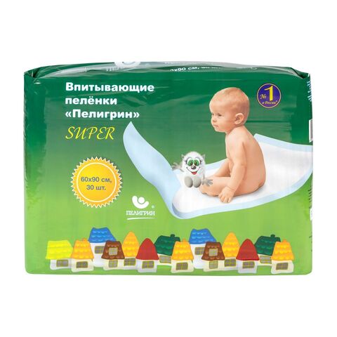 Пеленки впитывающие одноразовые для детей, серия Super, 60х90 см, 30 шт.
