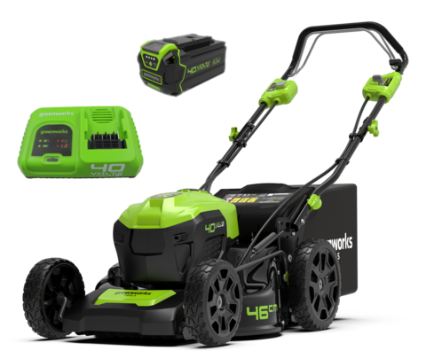 Cамоходная аккумуляторная газонокосилка Greenworks GD40LM46SPK5B, 40v, 46 см, (2506807UG5A), с аккумулятором 5 А·ч и быстрым зарядным устройством