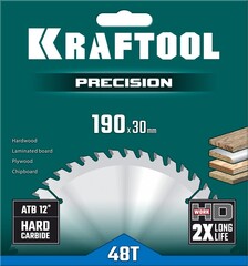 KRAFTOOL Precision, 190 х 30 мм, 48Т, пильный диск по дереву (36952-190-30)