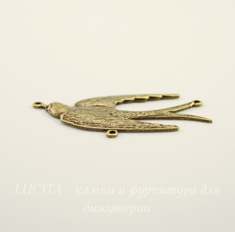 Винтажный декоративный элемент - коннектор "Птица" (2-1) 41х20 мм (оксид латуни)