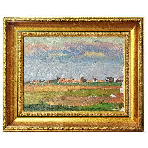 Динес Ю. С. Под закатным небом. Подмосковье. Этюд. Картон, масло. 1952