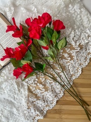 Альстромерия ветка, искусственные цветы, 5 голов+2 бутона, Красная, 1 ветка 50 см, набор 3 ветки