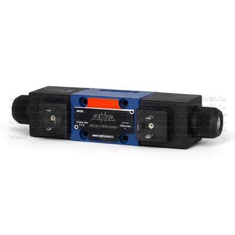 Фото 4WE6J61/CW110-50N9K4 - Гидрораспределитель золотниковый Ду 6 с электроуправлением, схема J (34), электроуправление W110, возврат - пружинный