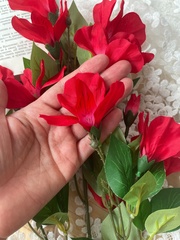 Альстромерия ветка, искусственные цветы, 5 голов+2 бутона, Красная, 1 ветка 50 см, набор 3 ветки