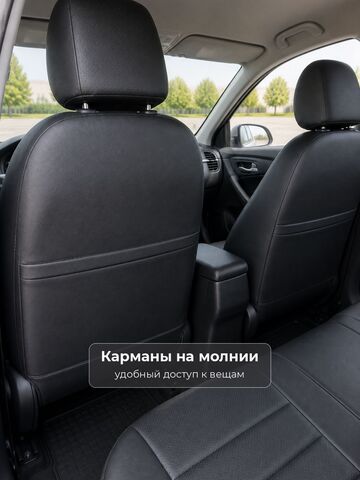 Чехлы на Хендай Крета (2015-2021) - экокожа, черный - фото 5