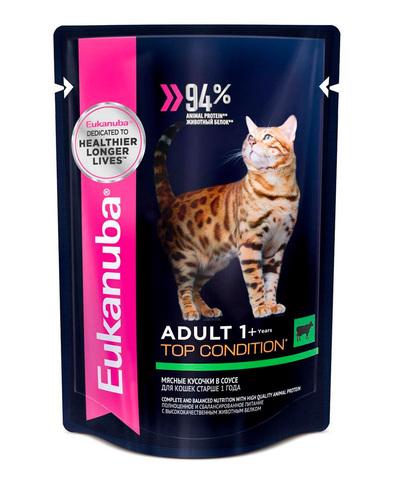 Eukanuba Cat пауч для взрослых кошек (с говядиной в соусе) 85 г