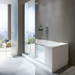 Duravit Shower + Bath 700404000100000 Ванна 1700х750хh2105 мм,с входн дверью и душевой шторкой ЗЕРКАЛЬНОЙ, DX - правосторонняя, цвет: белый (без слива-перел) фото