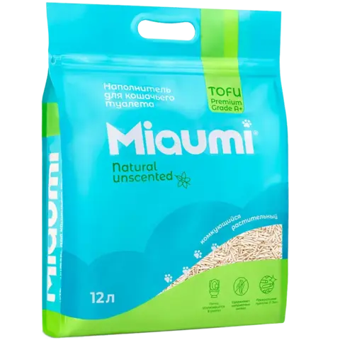 Miaumi TOFU Natural Unscente наполнитель комкующийся для кошачьего туалета растительный 12 л
