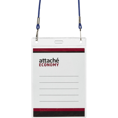 Бейдж Attache Economy 138x96 150мкм,шнур.2заж 45см син,вклад. 120x90 5шт/уп