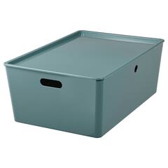 Коробка для хранения с крышкой IKEA KUGGIS (КУГГИС), Бирюзовый, 37x54x21 см