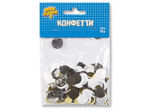 Конфетти фольга/бумажное тишью, Круг, Золото/Белый/Черный, 1,5 см, 10 г