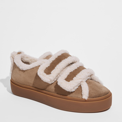 Замшевые кеды INUIKII Shearling Low Velcro Beige на меху