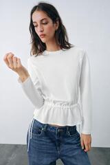 ZARA КОМБИНИРОВАННАЯ ФУТБОЛКА С КОРОТКИМИ РУКАВАМИ, БЕЛЫЙ