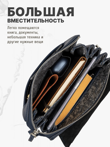 Кожаная мужская сумка-планшет синего цвета