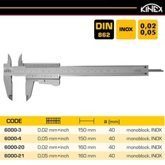 Штангенциркуль ШЦ-1-150/40мм 0,02мм+inch DIN862 MonoBlok(кнопочный) Kinex K-Met 6000-3