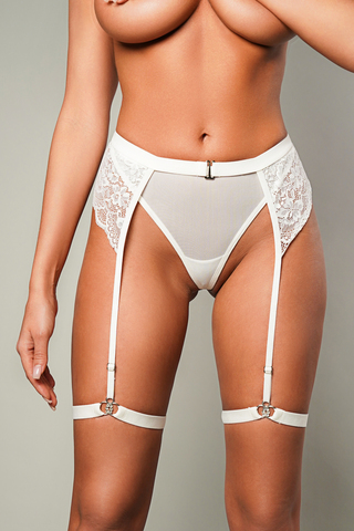 Женские трусики с поясом и гартерами S/M Cream