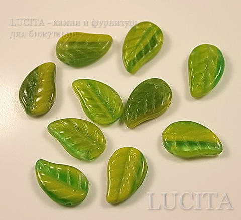 Бусина "Листик"  (цвет- зеленый) 14х9 мм , 10 штук ()