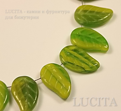Бусина "Листик"  (цвет- зеленый) 14х9 мм , 10 штук ()