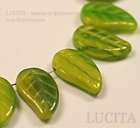 Бусина "Листик"  (цвет- зеленый) 14х9 мм , 10 штук ()