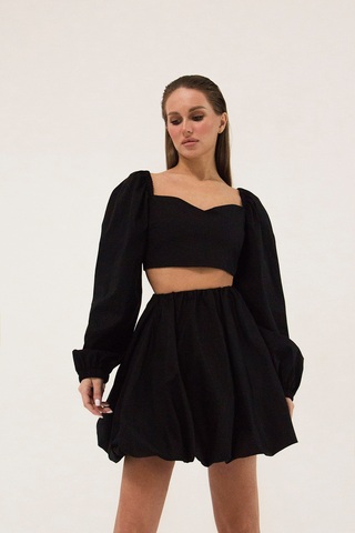 Топ с фигурным вырезом и рукавами COTTON BLACK ONESIZE