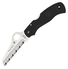 Фото Нож складной Rescue 79 mm Spyderco 45SBK, сталь VG-10 Satin Serrated, рукоять термопластик FRN, чёрный