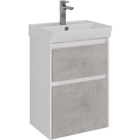 Lemark COMBI LM03C50T-Beton Тумба 50 см под 1 раковину, подвесная/напольная, 2 ящика, цвет фасада: Бетон, цвет корпуса: Белый глянец