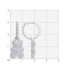 94027103 - Серьги из серебра с подвесками МИШКИ с фианитами