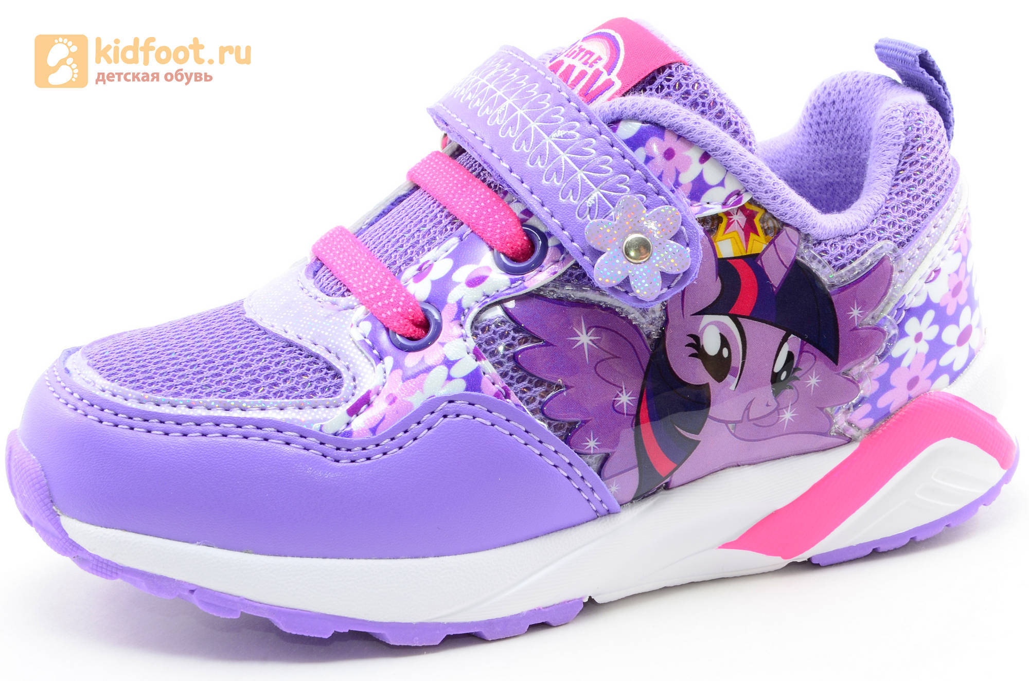 Светящиеся кроссовки для девочек Пони (My Little Pony) на липучках, цвет сиреневый, мигает картинка сбоку, 5868A