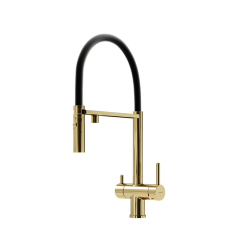 Sancos Imola SC4010ZG Смеситель для кухни с гибким изливом и краном для фильтра, цвет: полированное золото,черный