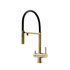 Sancos Imola SC4010ZG Смеситель для кухни с гибким изливом и краном для фильтра, цвет: полированное золото,черный фото