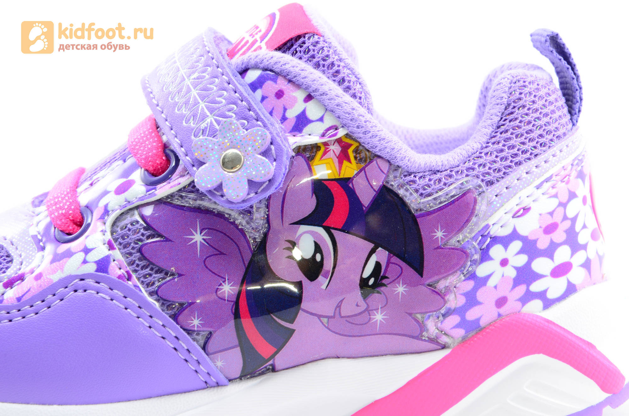 Светящиеся кроссовки для девочек Пони (My Little Pony) на липучках, цвет сиреневый, мигает картинка сбоку, 5868A
