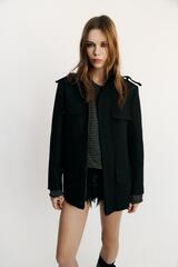 ZARA КУРТКА ИЗ 100% ХЛОПКА С КАРМАНАМИ И ХЛЯСТИКАМИ, ЧЕРНЫЙ