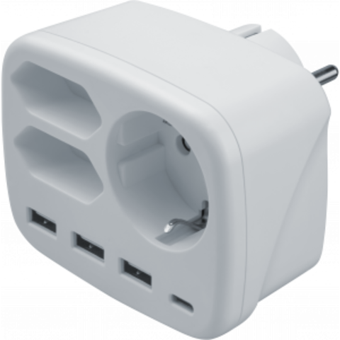 Сетевой фильтр, удлинитель Navigator NAD-USB03-1E+2X-WH 3 розетки (1 с заземлением + 2 без заземления), 3×USB-A + USB-C, без выключателя, IP20, белый, номинальный ток 16А - купить в компании MAKtorg