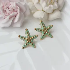 Серьги пусеты Морские звёзды с эмалью, голубой, 28*26 мм, сталь, позолота, СГ047