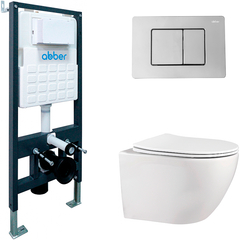 Abber Bequem AC1100-AC0105-AC0120 Комплект 3 в 1: подвесной унитаз AC1100 с инсталляцией AC0105 и кнопкой AC0120 фото