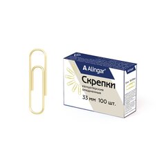 
          Скрепки 33 мм, Alingar, уп. 100 шт., металлические, омедненные